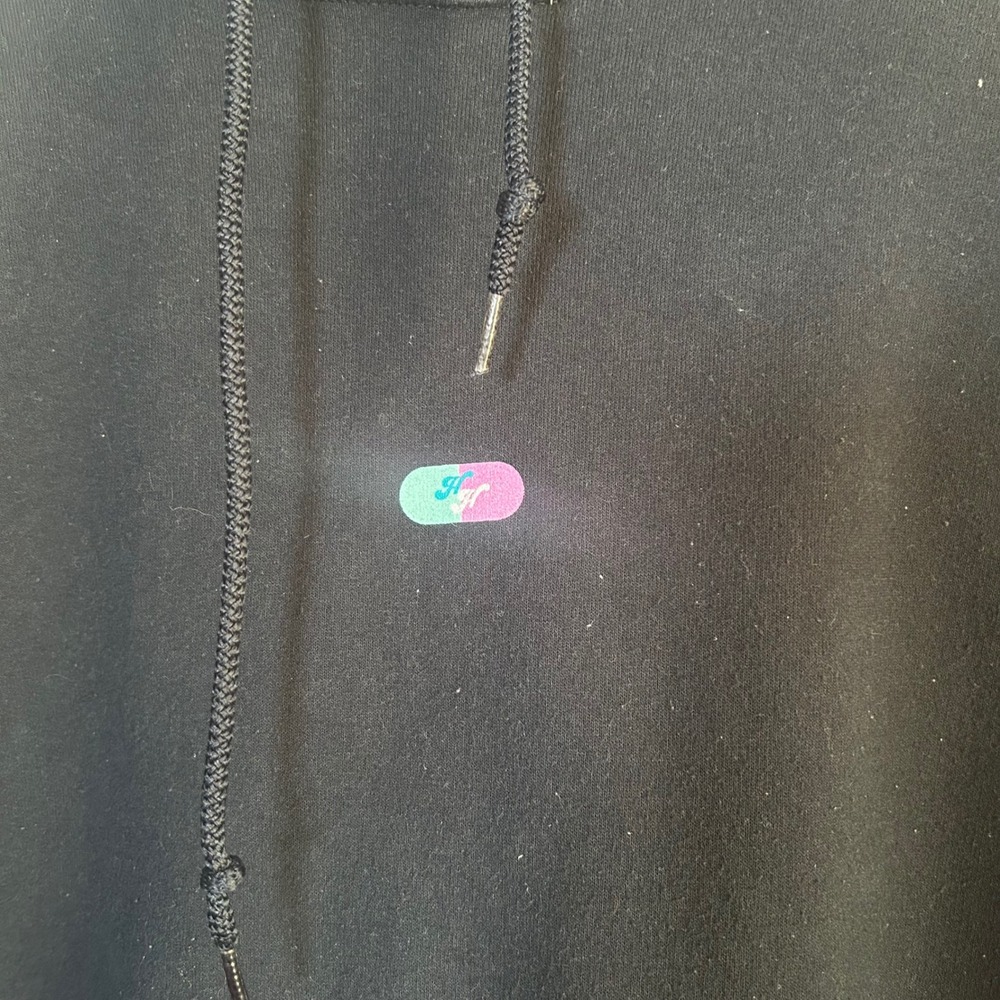 Happy Face Stupid Happy Graphic Pullover Hoodie Size XL Black - Picture 3 of 4